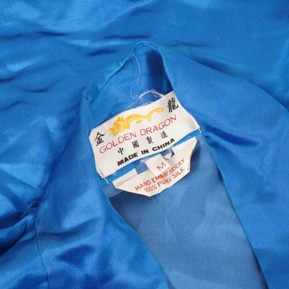 Vintage Golden Dragon Royal Blue Hand Embroidered Silk Robe with Belt Size M - Picture 10 of 15